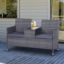 Load image into Gallery viewer, 2-Seater PE Rattan Outdoor Garden Bench w/ Centre Table TapClickBuy