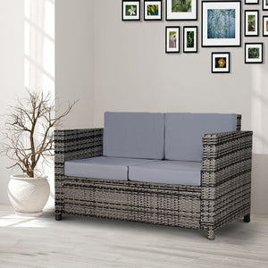 2-Seater Weather Resistant Outdoor Garden Rattan Sofa Chair Grey TapClickBuy