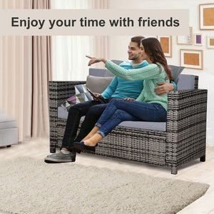 2-Seater Weather Resistant Outdoor Garden Rattan Sofa Chair Grey TapClickBuy