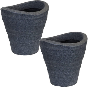 2 x Chrysalis Black Granite Effect Indoor or Outdoor Plastic Planters, 34cm Diameter TapClickBuy