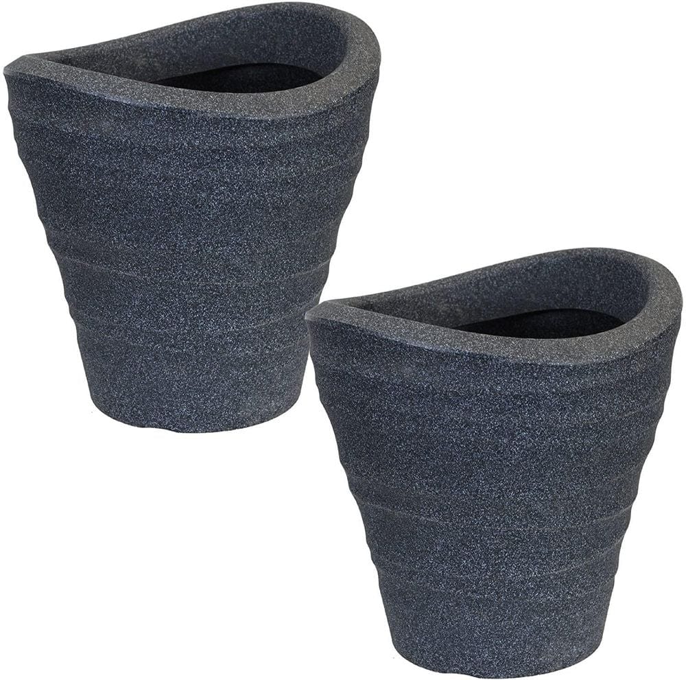 2 x Chrysalis Black Granite Effect Indoor or Outdoor Plastic Planters, 34cm Diameter TapClickBuy
