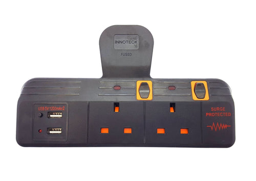 2Way Switched Wall Adaptor with 2USB ports 2.4A total 13A Fused with Surge Protection. Black TapClickBuy