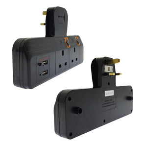 2Way Switched Wall Adaptor with 2USB ports 2.4A total 13A Fused with Surge Protection. Black TapClickBuy