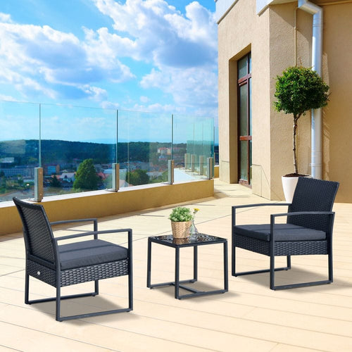 3 Pc Patio Rattan Coffee Set-Black TapClickBuy