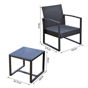 3 Pc Patio Rattan Coffee Set-Black TapClickBuy