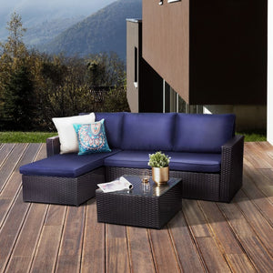 3 Pcs Garden Furniture, Rattan Table & Sofa Patio Set with Cushions TapClickBuy