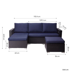 3 Pcs Garden Furniture, Rattan Table & Sofa Patio Set with Cushions TapClickBuy
