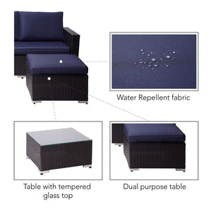 3 Pcs Garden Furniture, Rattan Table & Sofa Patio Set with Cushions TapClickBuy