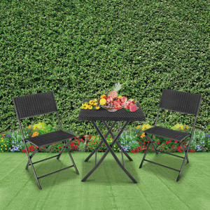 3 PCs Outdoor Rattan Garden Bistro Table & Chairs Set TapClickBuy