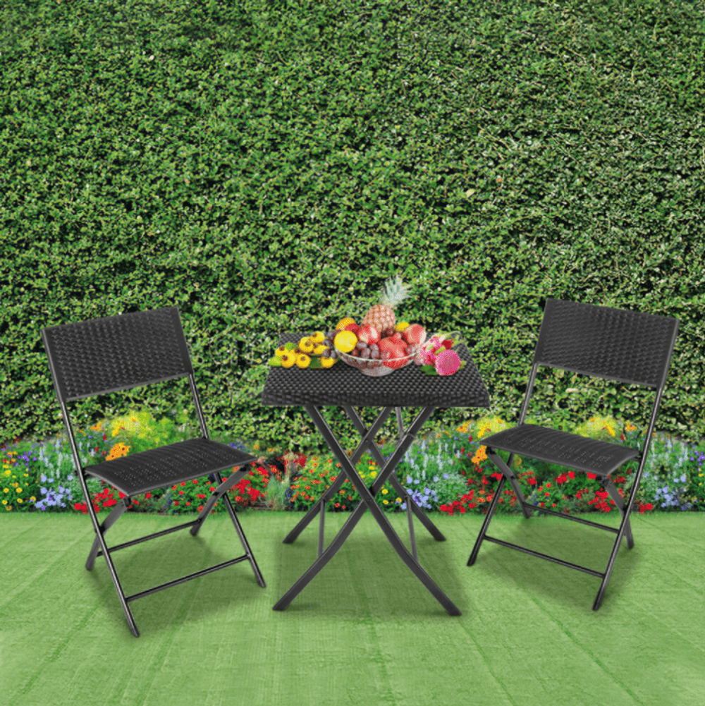 3 PCs Outdoor Rattan Garden Bistro Table & Chairs Set TapClickBuy