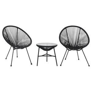 3 Piece Outdoor Dining Set PVC Rattan Black TapClickBuy