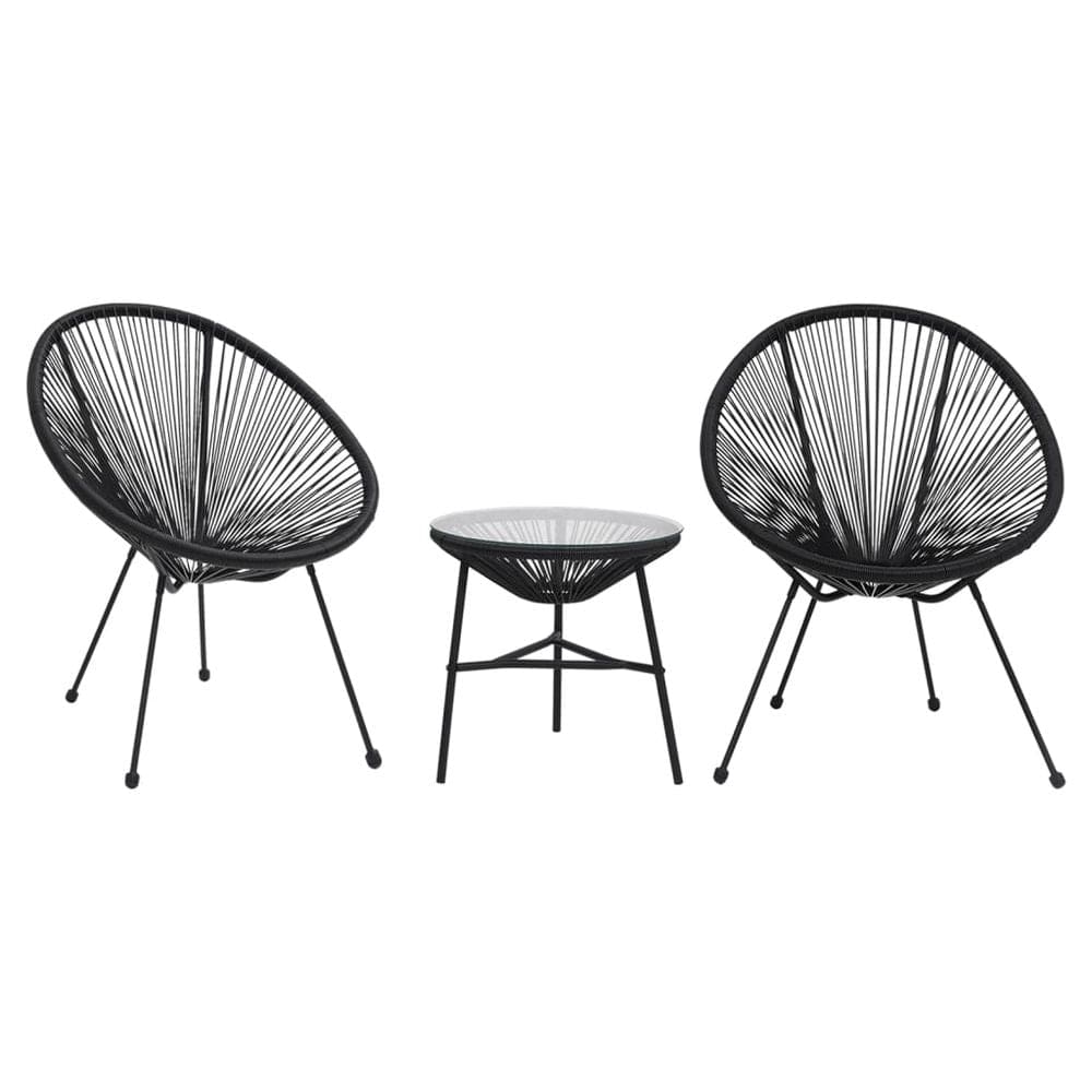 3 Piece Outdoor Dining Set PVC Rattan Black TapClickBuy