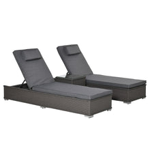 Load image into Gallery viewer, 3 Piece Rattan Lounge Set, Side Table, 5-Position Adjustable Recline Chair, Grey TapClickBuy