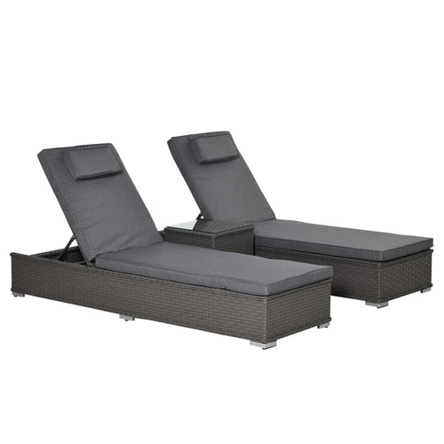 3 Piece Rattan Lounge Set, Side Table, 5-Position Adjustable Recline Chair, Grey TapClickBuy