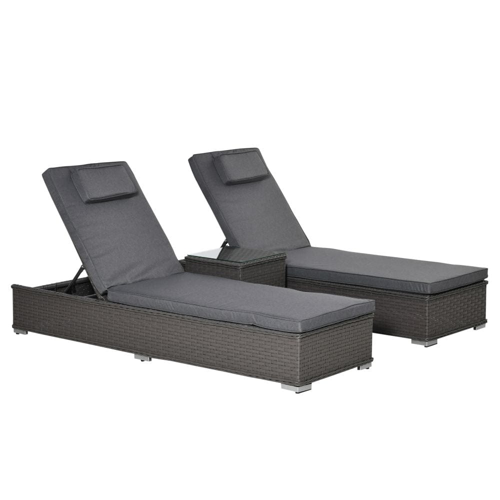 3 Piece Rattan Lounge Set, Side Table, 5-Position Adjustable Recline Chair, Grey TapClickBuy
