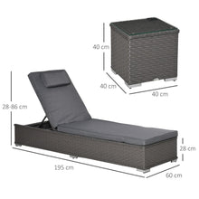 Load image into Gallery viewer, 3 Piece Rattan Lounge Set, Side Table, 5-Position Adjustable Recline Chair, Grey TapClickBuy