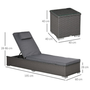 3 Piece Rattan Lounge Set, Side Table, 5-Position Adjustable Recline Chair, Grey TapClickBuy