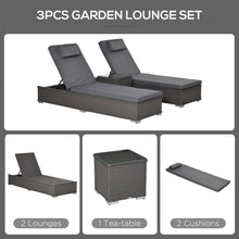 Load image into Gallery viewer, 3 Piece Rattan Lounge Set, Side Table, 5-Position Adjustable Recline Chair, Grey TapClickBuy