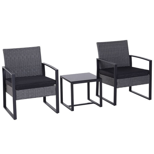 3 Pieces Rattan Dining Set Patio Bistro Table Chair Conversation Set w/ Cushion TapClickBuy