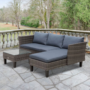 3-Seater Outdoor Garden PE Rattan Furniture Set Grey TapClickBuy