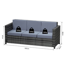 Load image into Gallery viewer, 3-Seater Weather Resistant Outdoor Garden Rattan Sofa Grey TapClickBuy