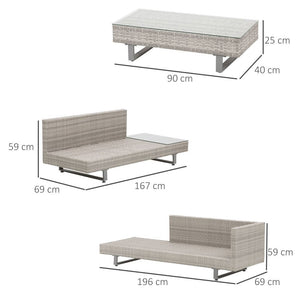 3pc Rattan Sofa Set Lounge Furniture Tea Table, Side Table & Cushioned Grey TapClickBuy