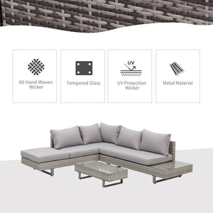 3pc Rattan Sofa Set Lounge Furniture Tea Table, Side Table & Cushioned Grey TapClickBuy