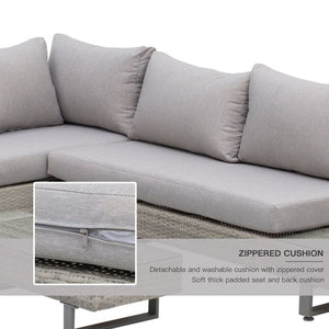 3pc Rattan Sofa Set Lounge Furniture Tea Table, Side Table & Cushioned Grey TapClickBuy