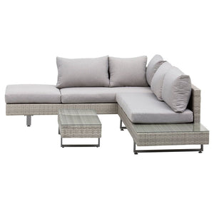 3pc Rattan Sofa Set Lounge Furniture Tea Table, Side Table & Cushioned Grey TapClickBuy