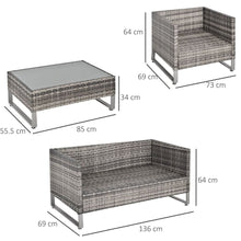 Load image into Gallery viewer, 4 PCs PE Rattan Wicker Outdoor Dining Set w/ Sofa Chairs Glass Top Table Cushions Patio Garden Conservatory Furniture TapClickBuy