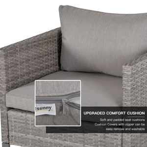 4 PCs PE Rattan Wicker Outdoor Dining Set w/ Sofa Chairs Glass Top Table Cushions Patio Garden Conservatory Furniture TapClickBuy