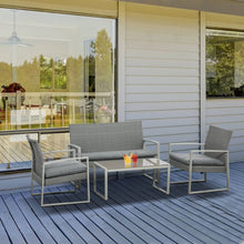 Load image into Gallery viewer, 4 PCs PE Rattan Wicker Sofa Set Furniture Lawn Coffee Table &amp; Cushion-Grey TapClickBuy