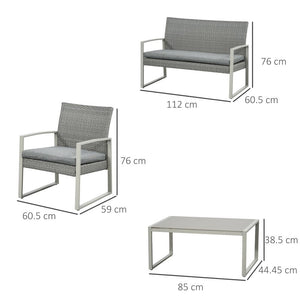 4 PCs PE Rattan Wicker Sofa Set Furniture Lawn Coffee Table & Cushion-Grey TapClickBuy