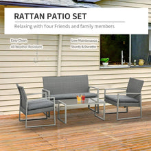 Load image into Gallery viewer, 4 PCs PE Rattan Wicker Sofa Set Furniture Lawn Coffee Table &amp; Cushion-Grey TapClickBuy