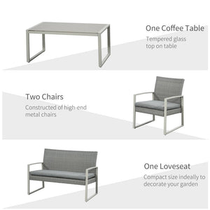 4 PCs PE Rattan Wicker Sofa Set Furniture Lawn Coffee Table & Cushion-Grey TapClickBuy