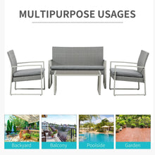 Load image into Gallery viewer, 4 PCs PE Rattan Wicker Sofa Set Furniture Lawn Coffee Table &amp; Cushion-Grey TapClickBuy