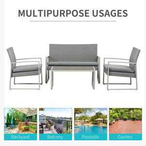4 PCs PE Rattan Wicker Sofa Set Furniture Lawn Coffee Table & Cushion-Grey TapClickBuy