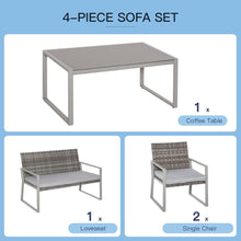 Load image into Gallery viewer, 4-Piece Outdoor Garden Rattan Seating Furniture Set Grey TapClickBuy
