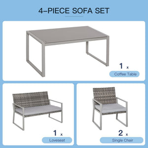 4-Piece Outdoor Garden Rattan Seating Furniture Set Grey TapClickBuy