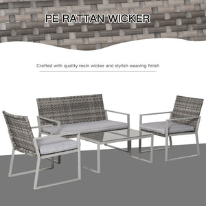 4-Piece Outdoor Garden Rattan Seating Furniture Set Grey TapClickBuy