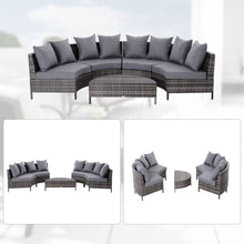 Load image into Gallery viewer, 4-Seater Half Moon Shaped Rattan Outdoor Garden Furniture Set Grey TapClickBuy