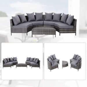 4-Seater Half Moon Shaped Rattan Outdoor Garden Furniture Set Grey TapClickBuy