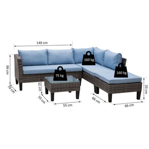 4-Seater Outdoor Garden PE Rattan Furniture Set Blue TapClickBuy