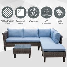 Load image into Gallery viewer, 4-Seater Outdoor Garden PE Rattan Furniture Set Blue TapClickBuy