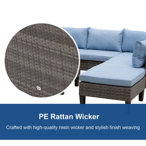 4-Seater Outdoor Garden PE Rattan Furniture Set Blue TapClickBuy