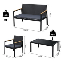 Load image into Gallery viewer, 4-Seater Outdoor PE Rattan Table and Chairs Set Black TapClickBuy