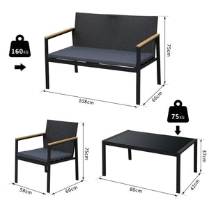 4-Seater Outdoor PE Rattan Table and Chairs Set Black TapClickBuy