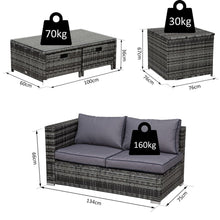 Load image into Gallery viewer, 4pcs Rattan Sofa Storage &amp; Table &amp; 2 Drawers Cushions Corner Trunk Coffee Grey TapClickBuy