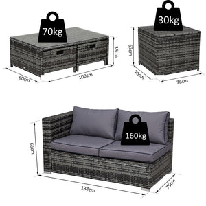 4pcs Rattan Sofa Storage & Table & 2 Drawers Cushions Corner Trunk Coffee Grey TapClickBuy