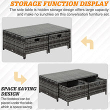Load image into Gallery viewer, 4pcs Rattan Sofa Storage &amp; Table &amp; 2 Drawers Cushions Corner Trunk Coffee Grey TapClickBuy